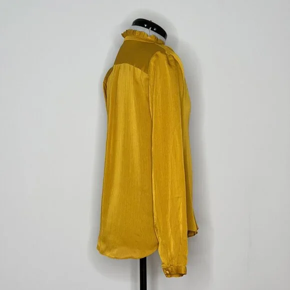 Ann Taylor Antique Gold/Deep Mustard Ruffled Collar Long Sleeve Top - Picture 5 of 8